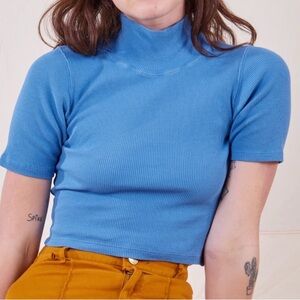 Big Bud Press half-sleeve essential ribbed turtleneck in Greek Blue, XS